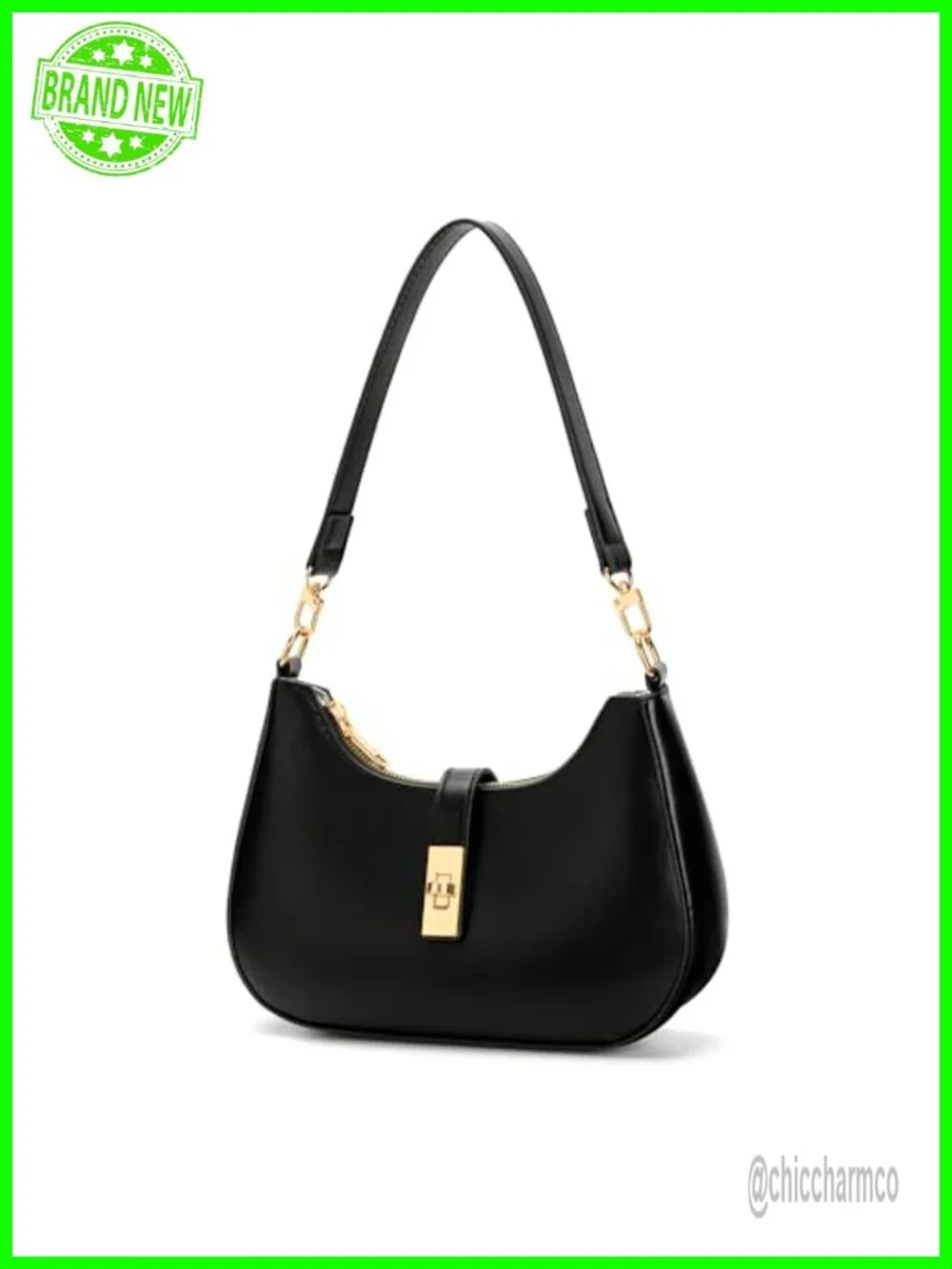 PU Leather Hobo Shoulder Bag Crescent Crossbody Purse Detachable Chain